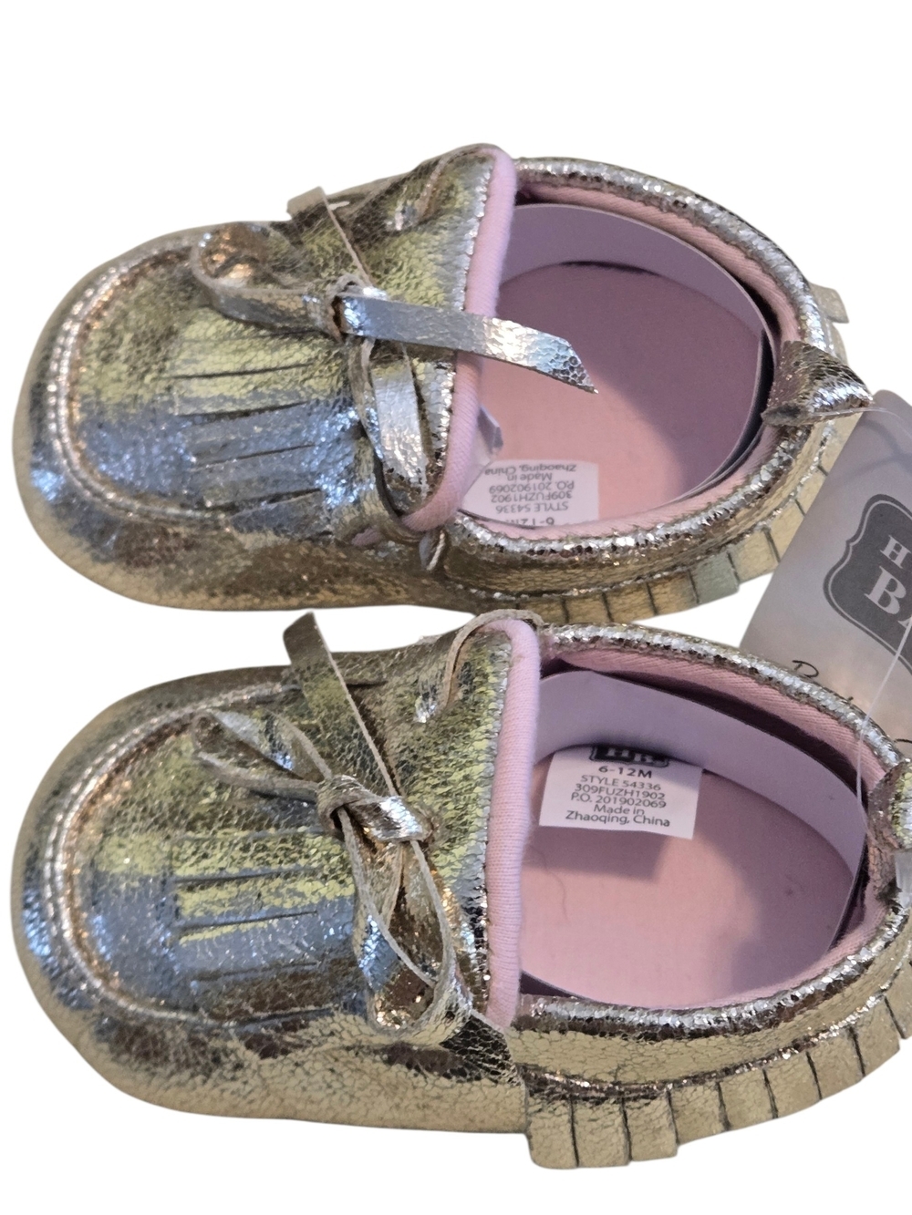 Hudson Baby Metallic Gold Toddler Girl Moccasins Pink Lining Size 6-12 Months